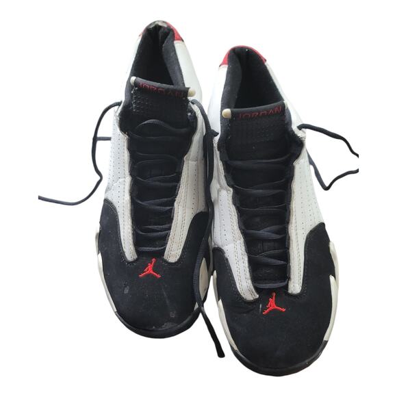 Nike Air Jordan 14 Retro Black Toe Mens Sneakers White 487471-102 High Top 12M - Picture 1 of 12